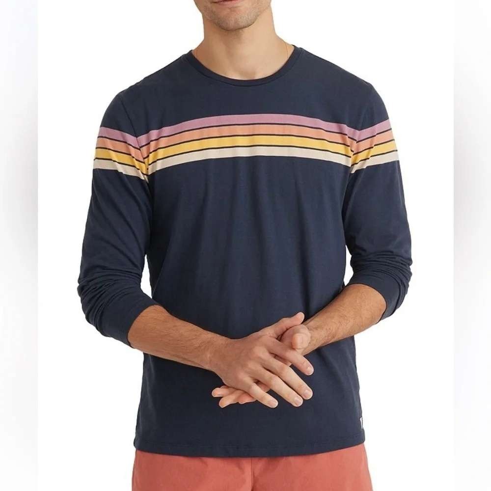 Marine Layer Cooper Tee Indigo Sunset Stripes Shirt Cotton Modal Navy retro